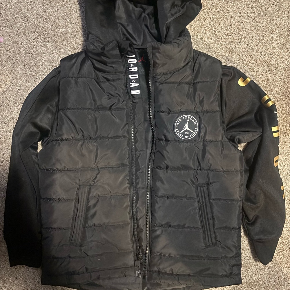 Jordan Black Puffer Jacket with Gold Details